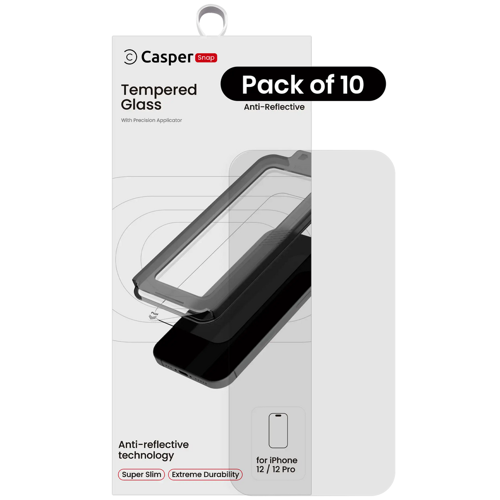 Casper Snap Temperglas Kompatibel mit iPhone 12 / 12 Pro (10er-Pack) (AR Clear)