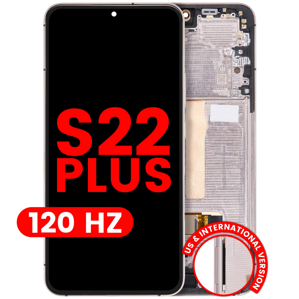 OLED-Display mit Rahmen für Samsung Galaxy S22 Plus 5G (US & Internationale Version) (Aftermarket Plus) (120Hz) (Pink Gold / Violet)