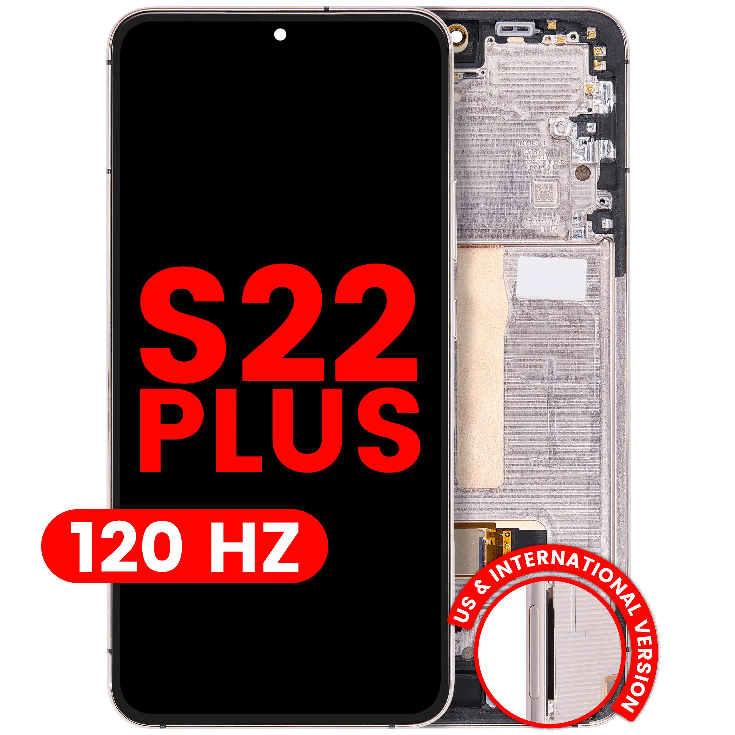 OLED-Display mit Rahmen für Samsung Galaxy S22 Plus 5G (US & Internationale Version) (Aftermarket Plus) (120Hz) (Pink Gold / Violet)