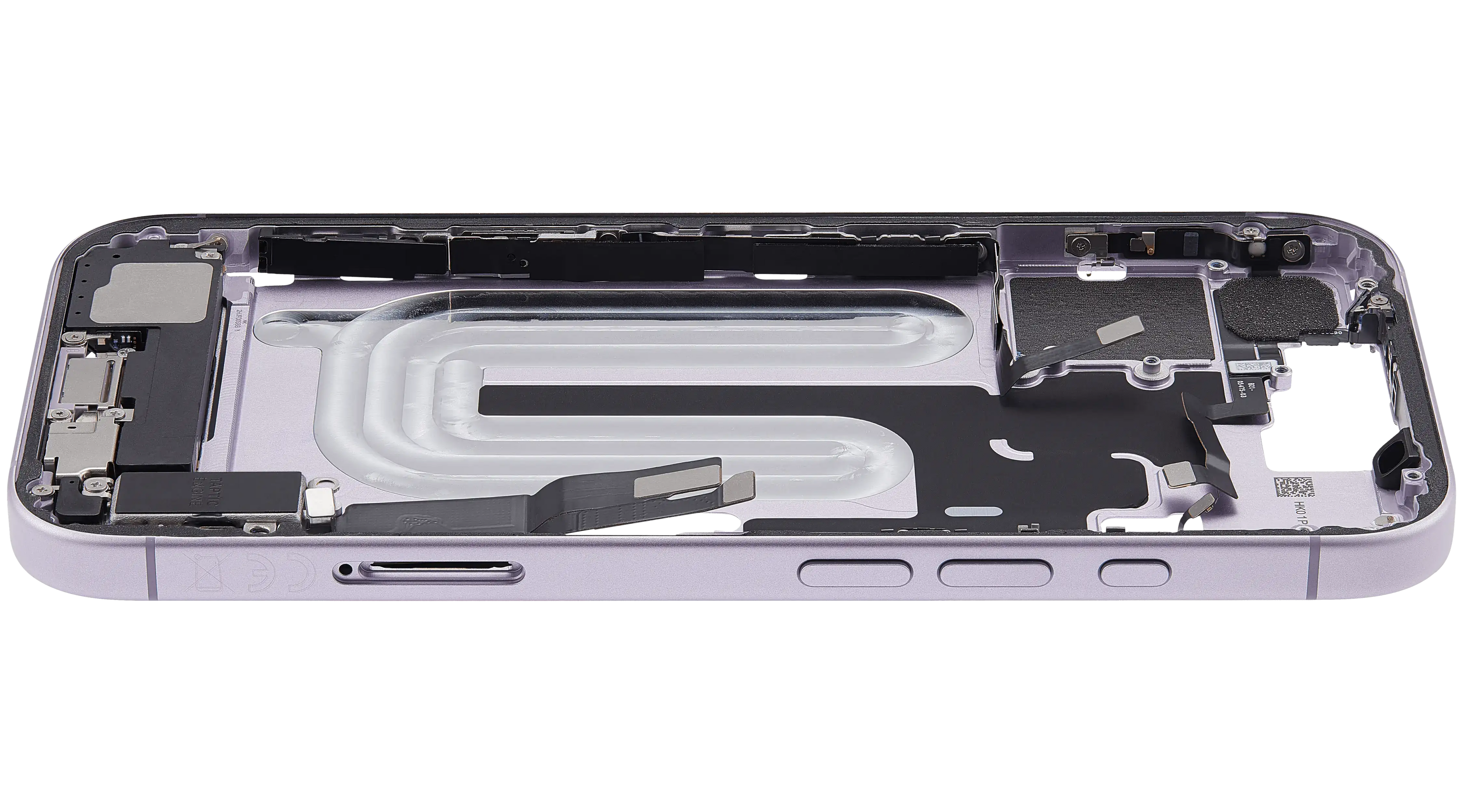 Midframe/Rahmen mit Ladebuchse Flex & Small Parts für iPhone 17 (EU / Global Version) (gebrauchter OEM-Ausbau, Qualität A) (Lavender)