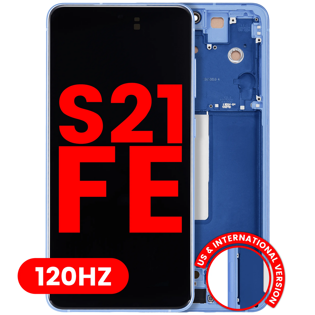 OLED-Display mit Rahmen für Samsung Galaxy S21 FE 5G (US & Internationale Version) (Aftermarket Plus) (120Hz) (Blau)