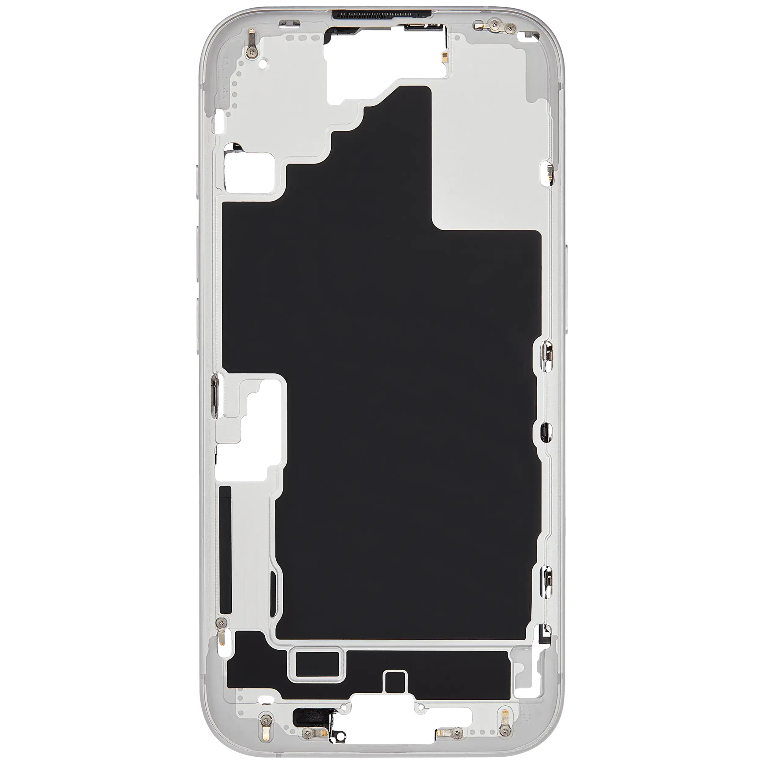 Midframe/Rahmen mit Small Parts für iPhone 16 (EU / Global Version) (gebrauchter OEM-Ausbau, Qualität A) (Weiß)