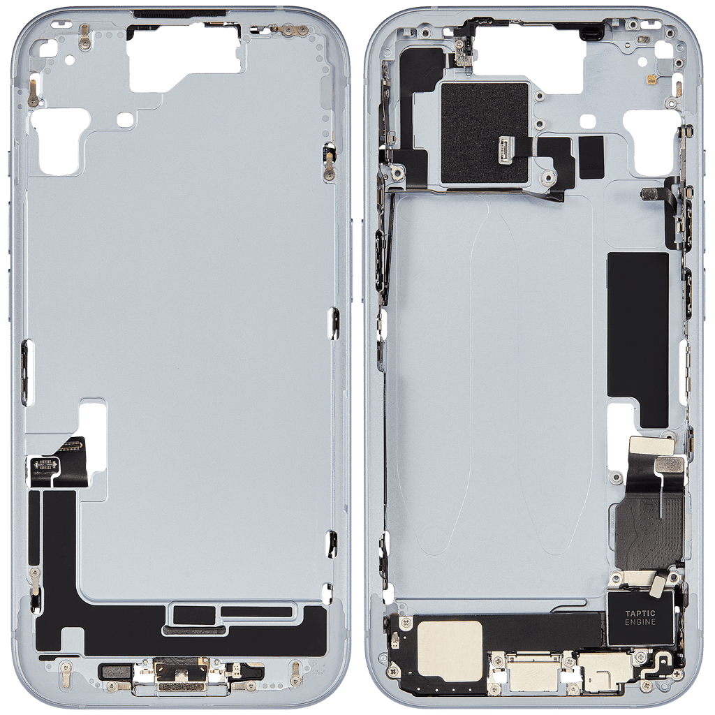 Midframe/Rahmen mit Ladebuchse Flex & Small Parts für iPhone 15 (EU / Global Version) (gebrauchter OEM-Ausbau, Qualität C) (Blau)