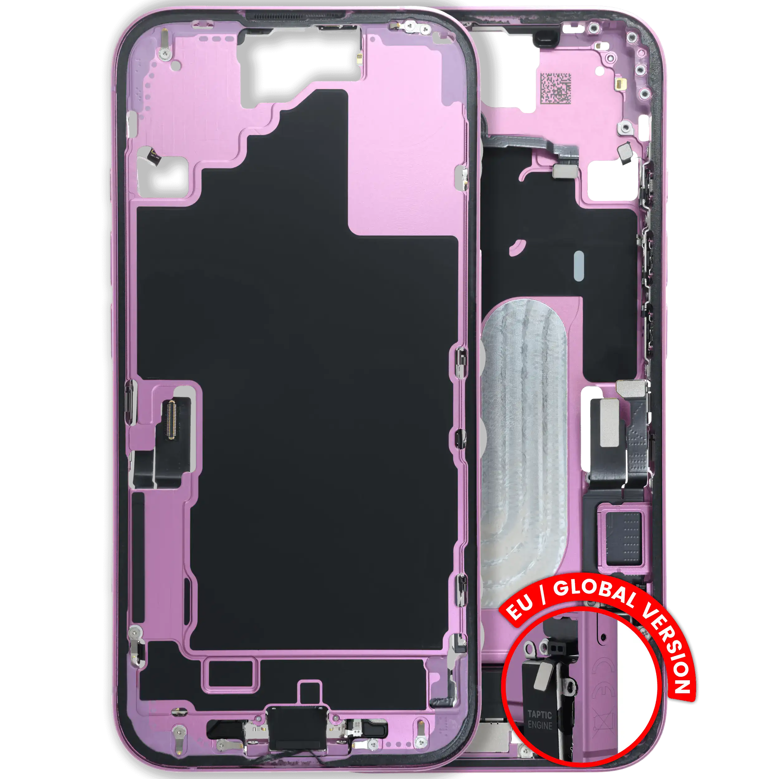 Midframe/Rahmen m. Ladebuchse & Kleinteilen f. iPhone 16, Pink, OEM Pull B