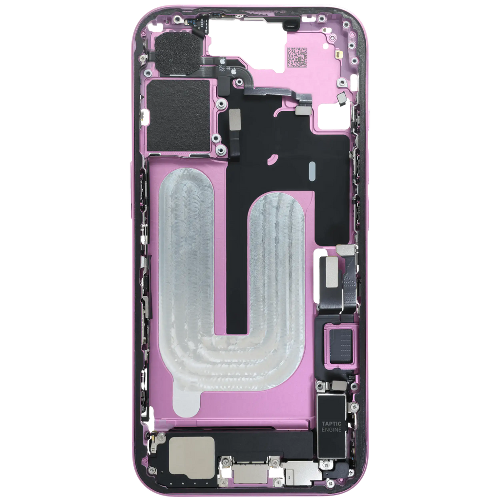 Midframe/Rahmen mit Ladebuchse Flex & Small Parts für iPhone 16 (EU / Global Version) (gebrauchter OEM-Ausbau, Qualität A) (Pink)