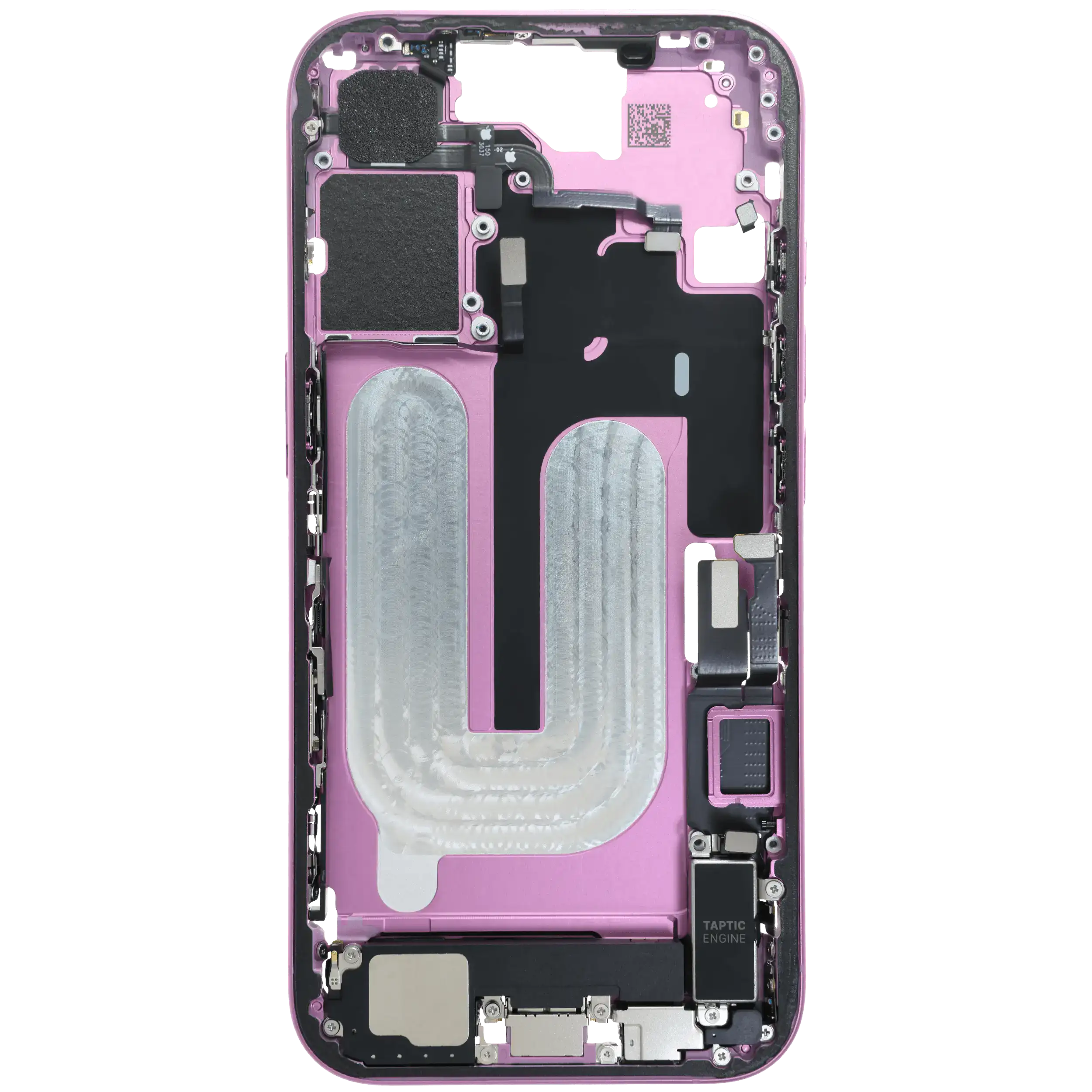 Midframe/Rahmen mit Ladebuchse Flex & Small Parts für iPhone 16 (EU / Global Version) (gebrauchter OEM-Ausbau, Qualität A) (Pink)