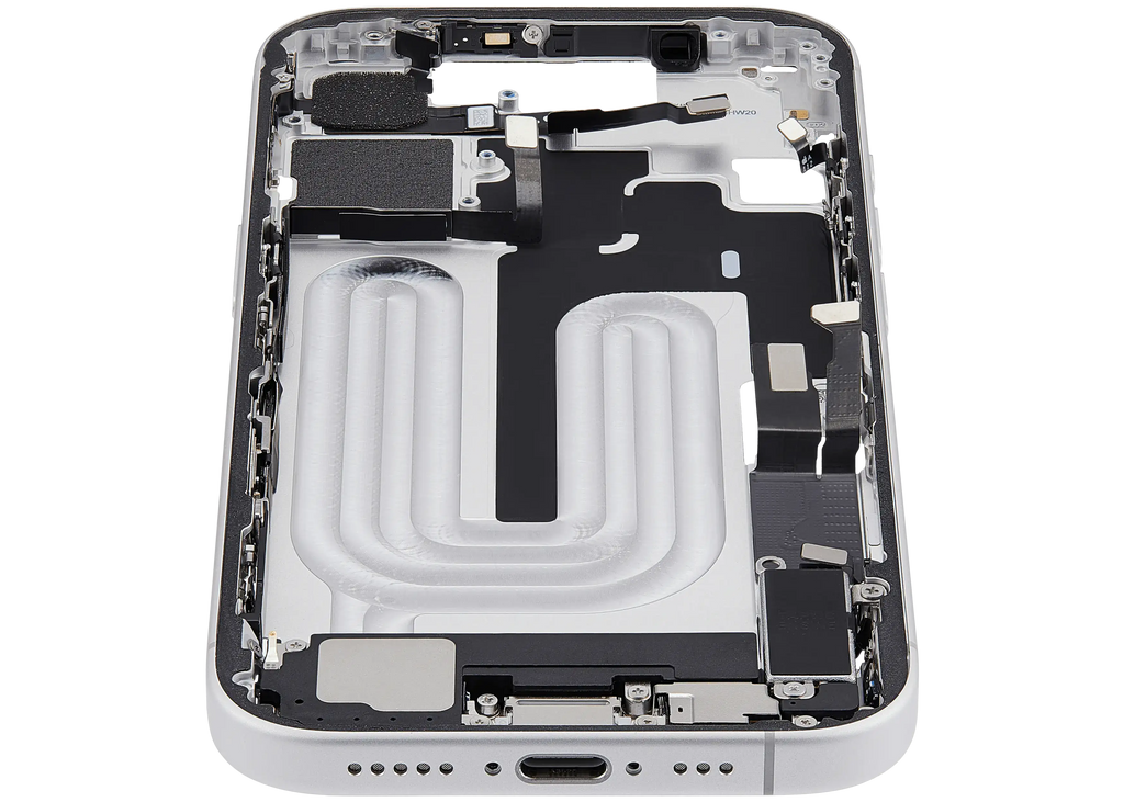 Midframe/Rahmen mit Ladebuchse Flex & Small Parts für iPhone 17 (EU / Global Version) (gebrauchter OEM-Ausbau, Qualität C) (Weiß)