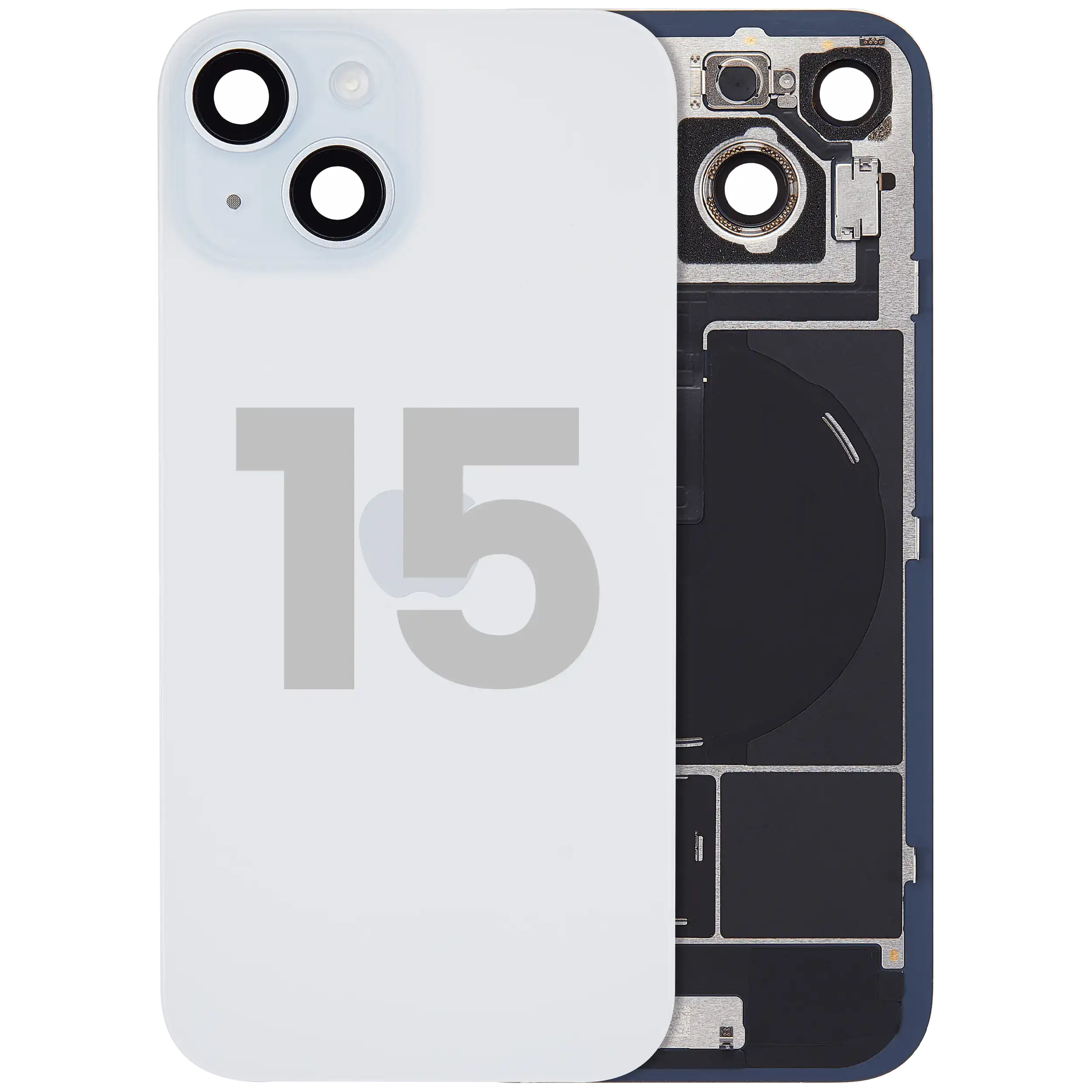 Backcover mit MagSafe Magnet & NFC & Blitz-Flexkabel für iPhone 15 (gebrauchter OEM-Ausbau, Qualität B) (Blau)