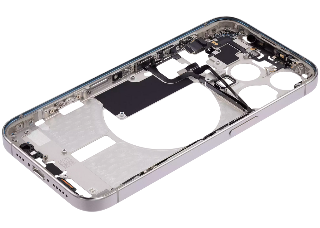 Midframe/Rahmen mit Small Parts für iPhone 15 Pro (EU / Global Version) (Aftermarket Plus) (Weiß Titanium)