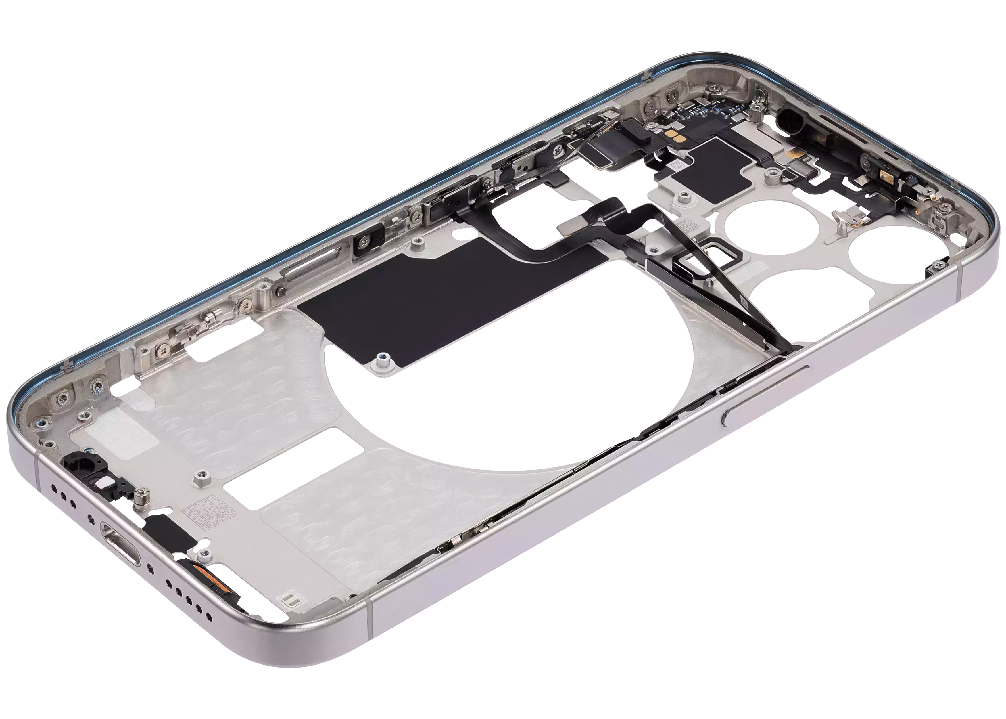 Midframe/Rahmen mit Small Parts für iPhone 15 Pro (EU / Global Version) (Aftermarket Plus) (Weiß Titanium)