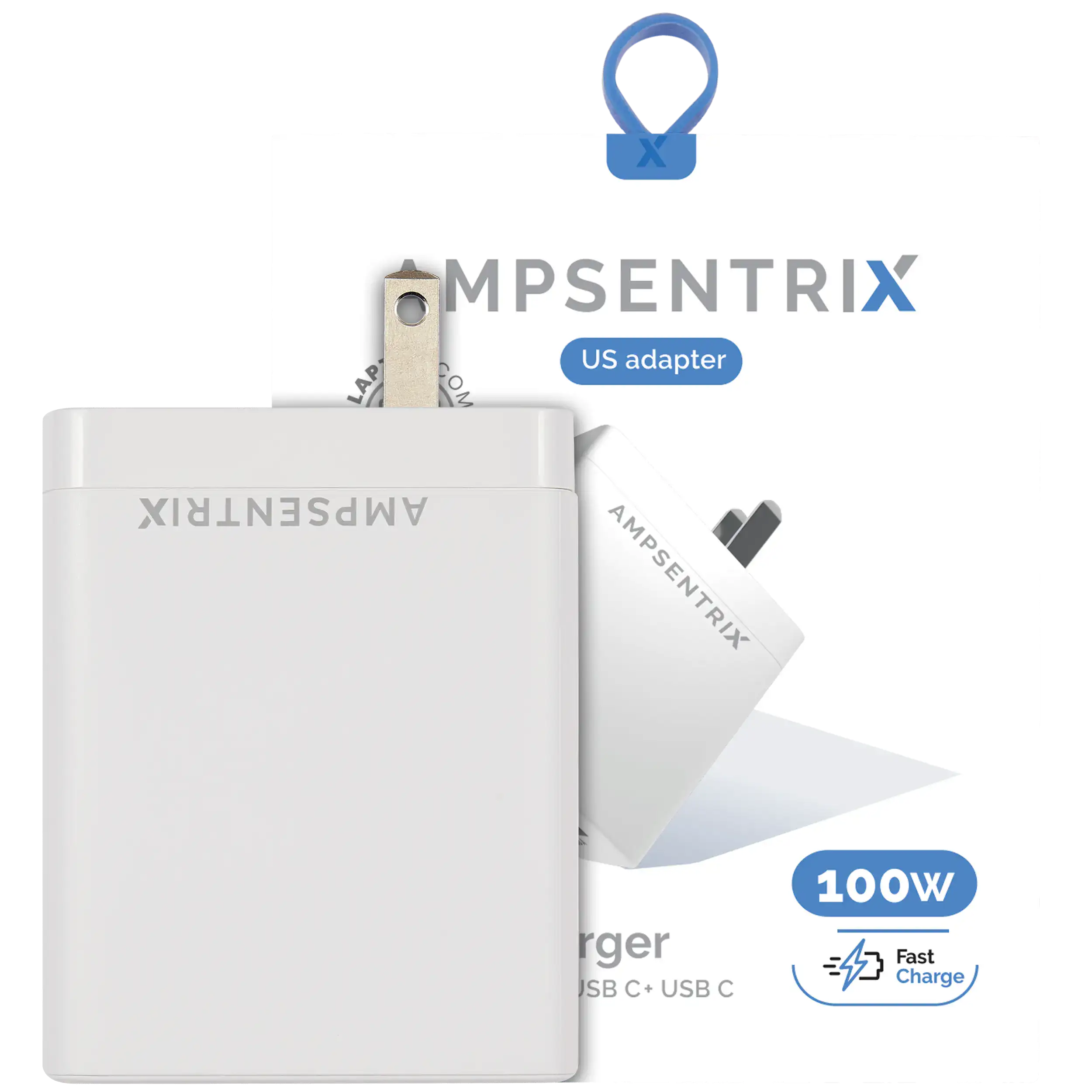Ampsentrix Wandadapter 100W mit 4 USB-Steckplätzen (USB-C & USB-A)