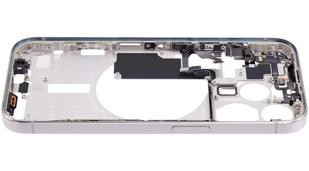 Midframe/Rahmen mit Small Parts für iPhone 15 Pro (EU / Global Version) (Aftermarket Plus) (Weiß Titanium)
