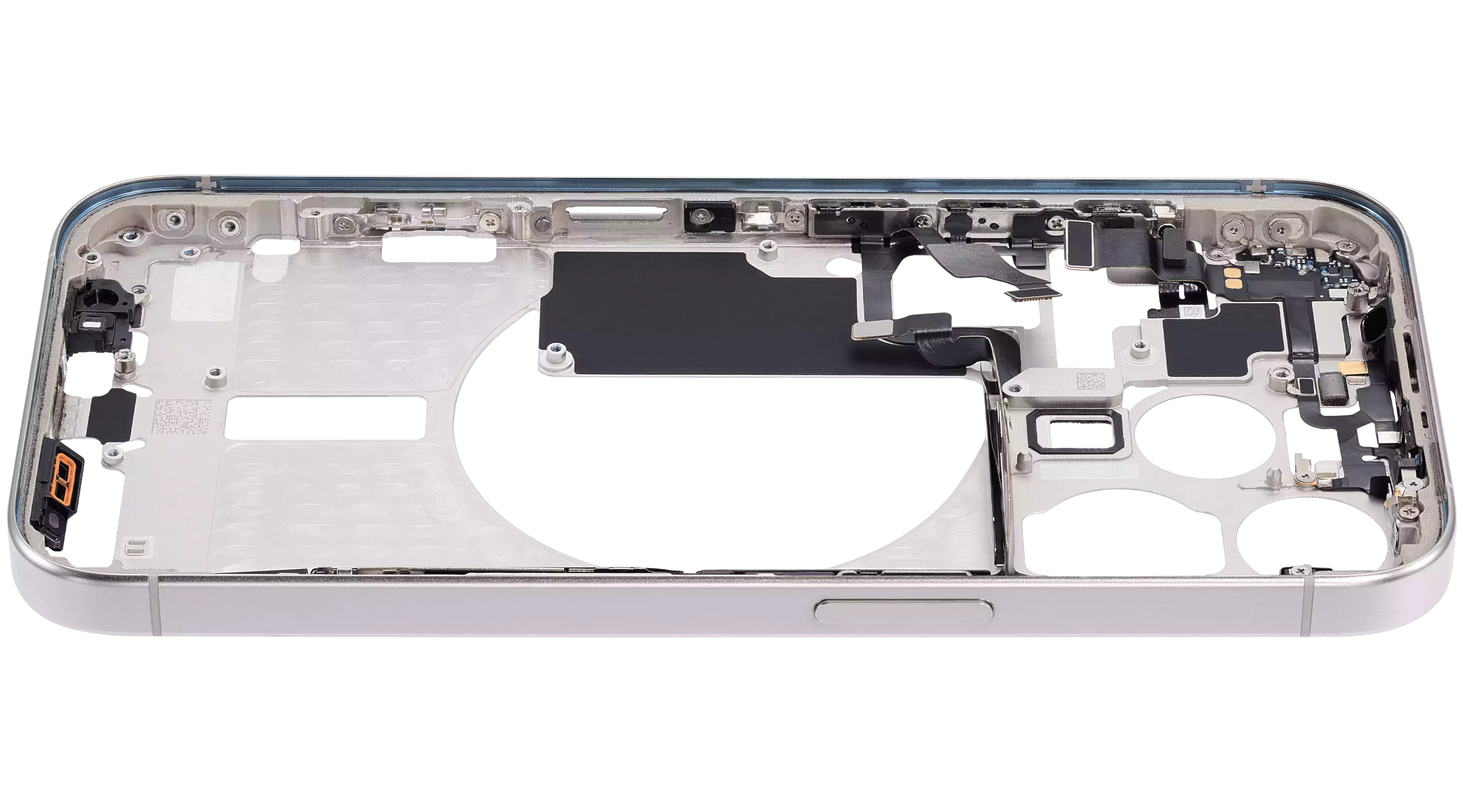 Midframe/Rahmen mit Small Parts für iPhone 15 Pro (EU / Global Version) (Aftermarket Plus) (Weiß Titanium)