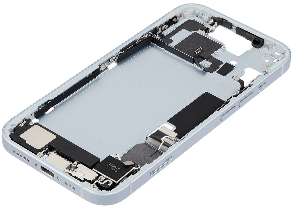 Midframe/Rahmen mit Ladebuchse Flex & Small Parts für iPhone 15 (EU / Global Version) (gebrauchter OEM-Ausbau, Qualität C) (Blau)