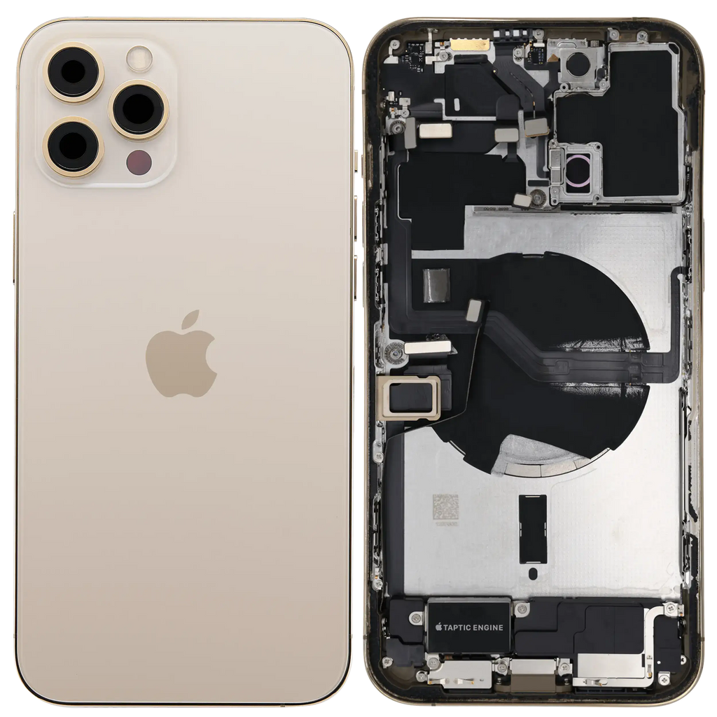 Backcover/Rahmen mit Ladebuchse Flex & Small Parts für iPhone 12 Pro Max (US-Version) (gebrauchter OEM-Ausbau, Qualität A) (Gold)