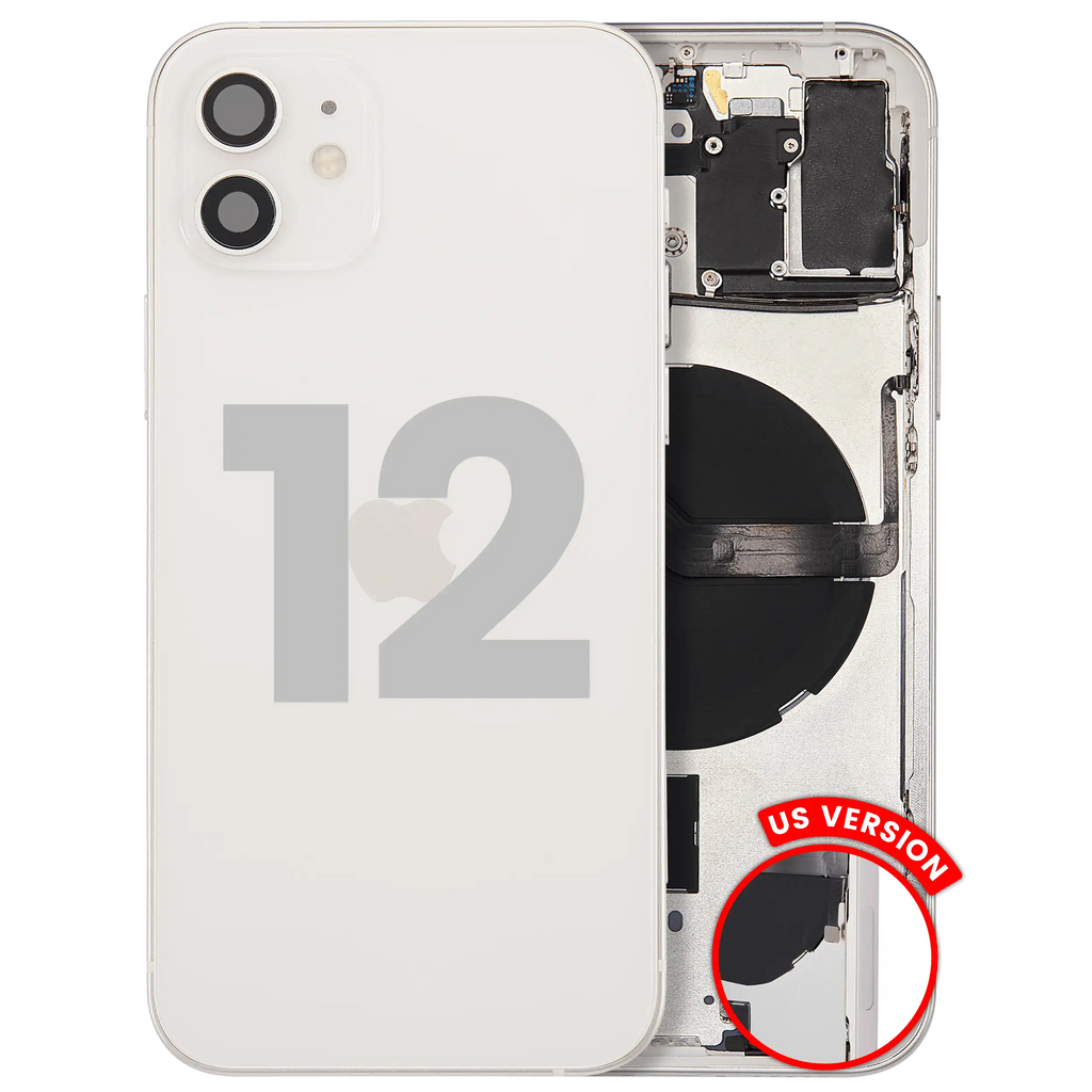 Backcover/Rahmen mit Small Parts für iPhone 12 (US-Version) (gebrauchter OEM-Ausbau, Qualität C) (Weiß)