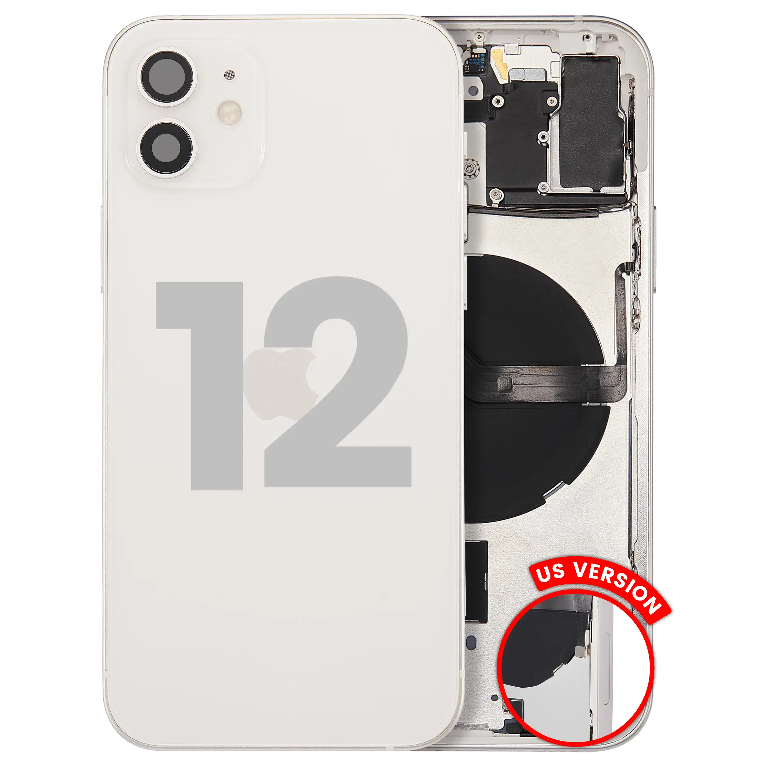 Backcover/Rahmen mit Small Parts für iPhone 12 (US-Version) (gebrauchter OEM-Ausbau, Qualität C) (Weiß)