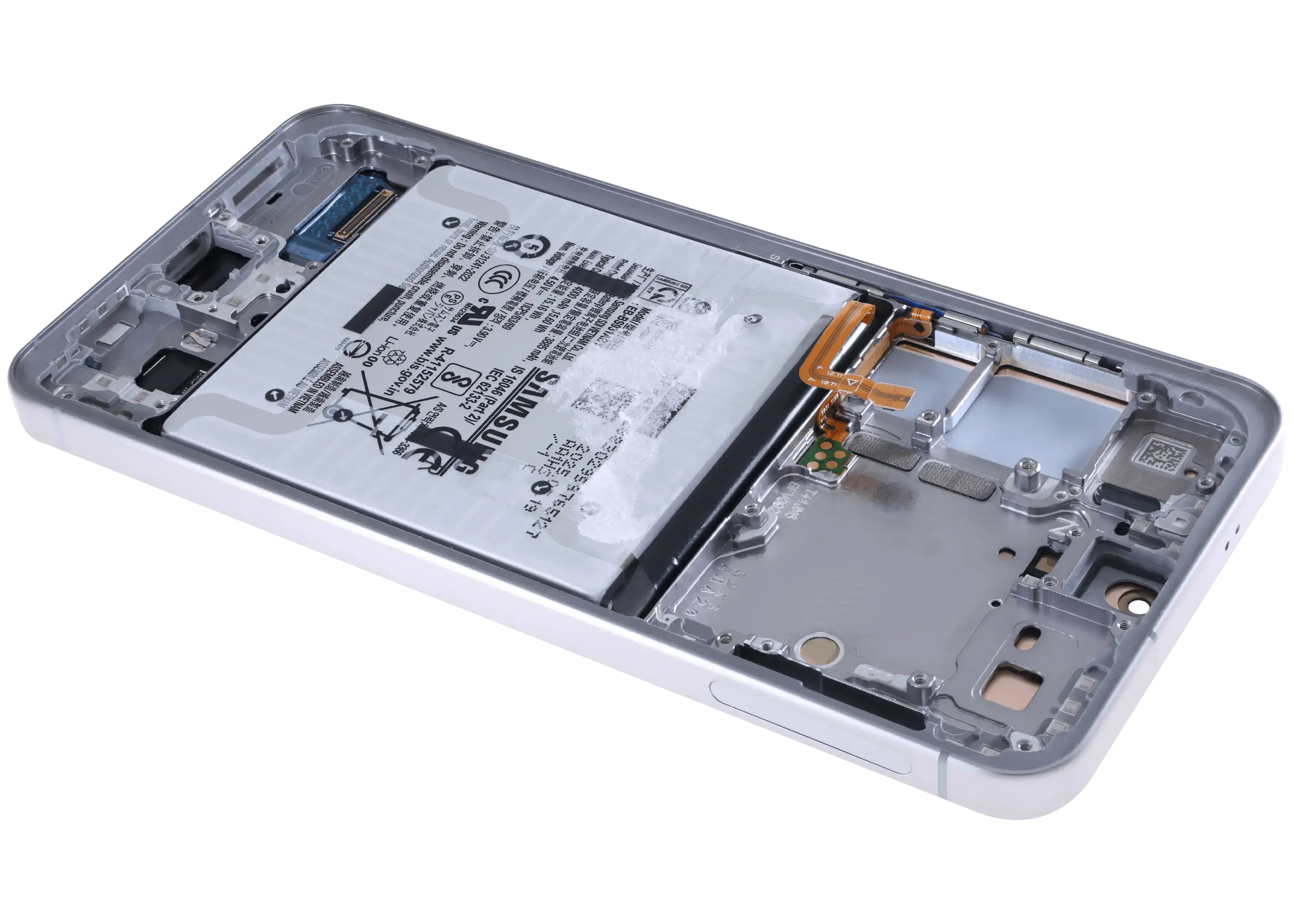 OLED-Display mit Rahmen für Samsung Galaxy S25 5G (US & Internationale Version) (gebrauchter OEM-Ausbau, Qualität B) (Silver Shadow)