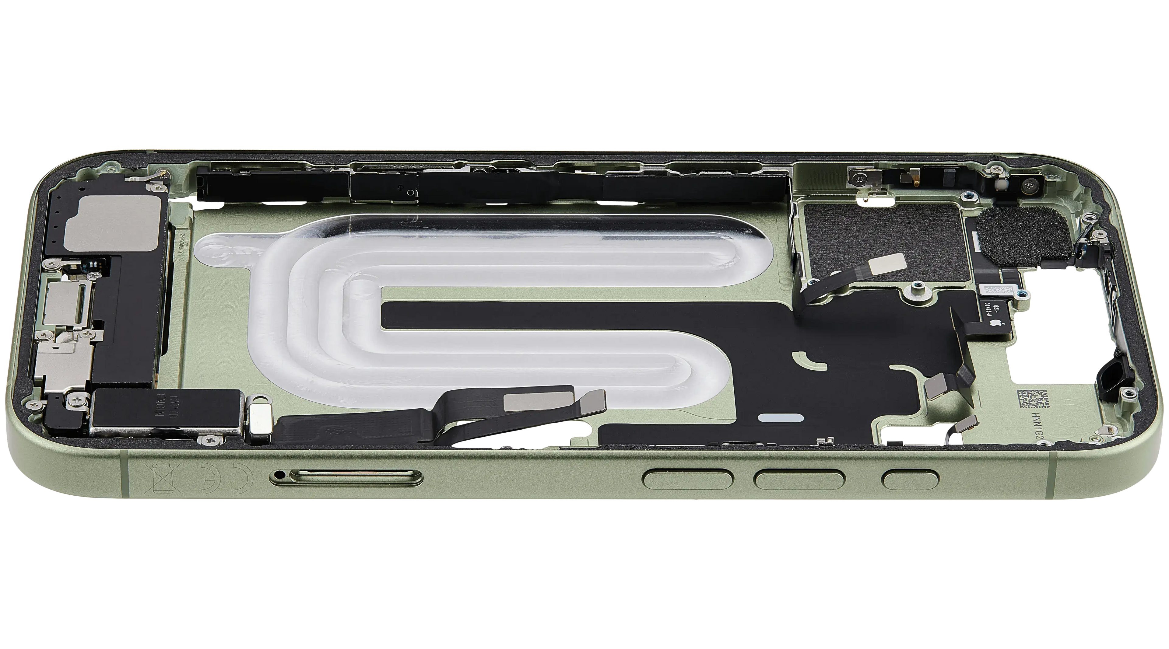 Midframe/Rahmen mit Ladebuchse Flex & Small Parts für iPhone 17 (EU / Global Version) (gebrauchter OEM-Ausbau, Qualität A) (Sage)