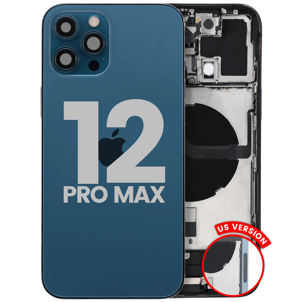 Backcover/Rahmen mit Ladebuchse Flex & Small Parts für iPhone 12 Pro Max (US-Version) (gebrauchter OEM-Ausbau, Qualität A) (Pacific Blau)