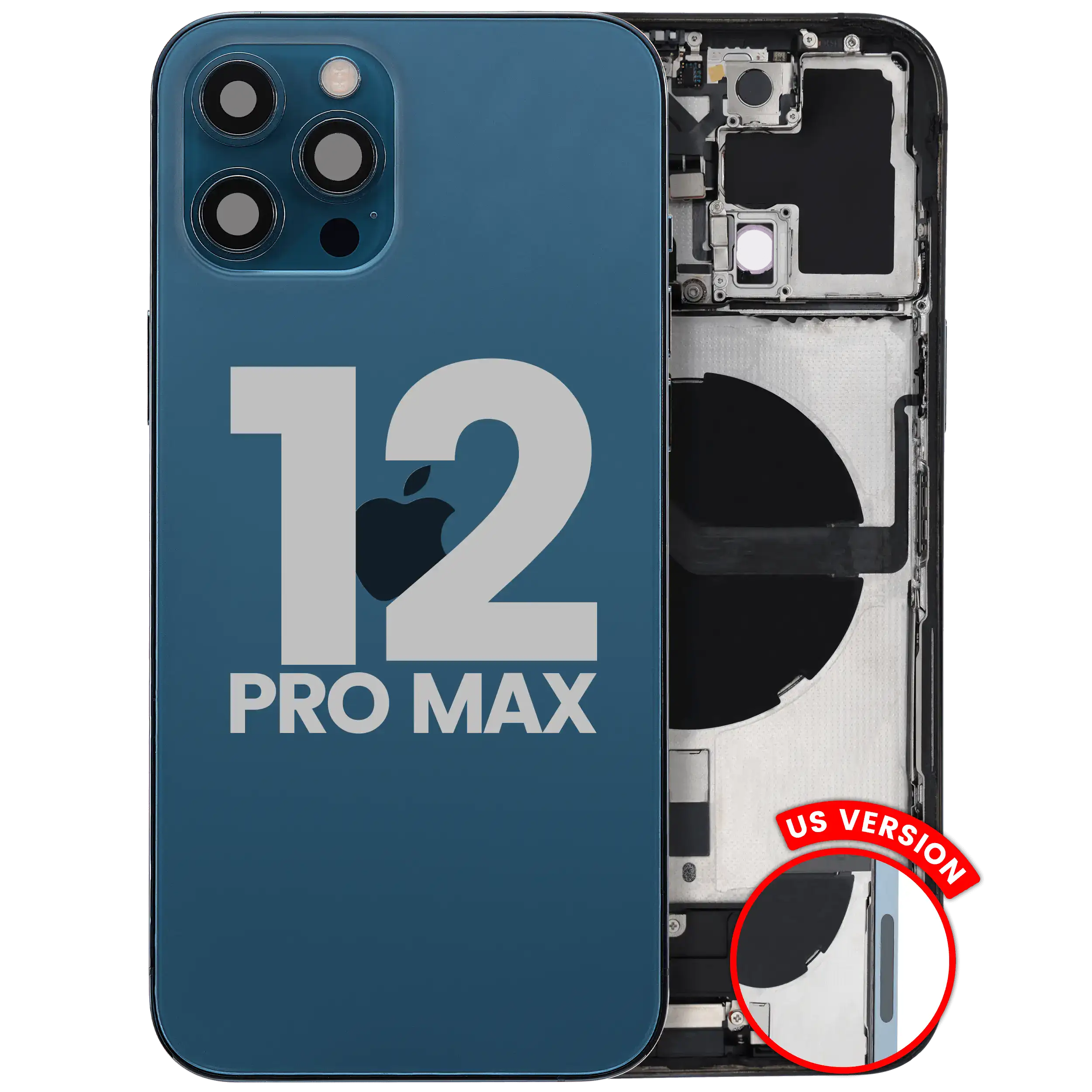 Backcover/Rahmen mit Ladebuchse Flex & Small Parts für iPhone 12 Pro Max (US-Version) (gebrauchter OEM-Ausbau, Qualität A) (Pacific Blau)