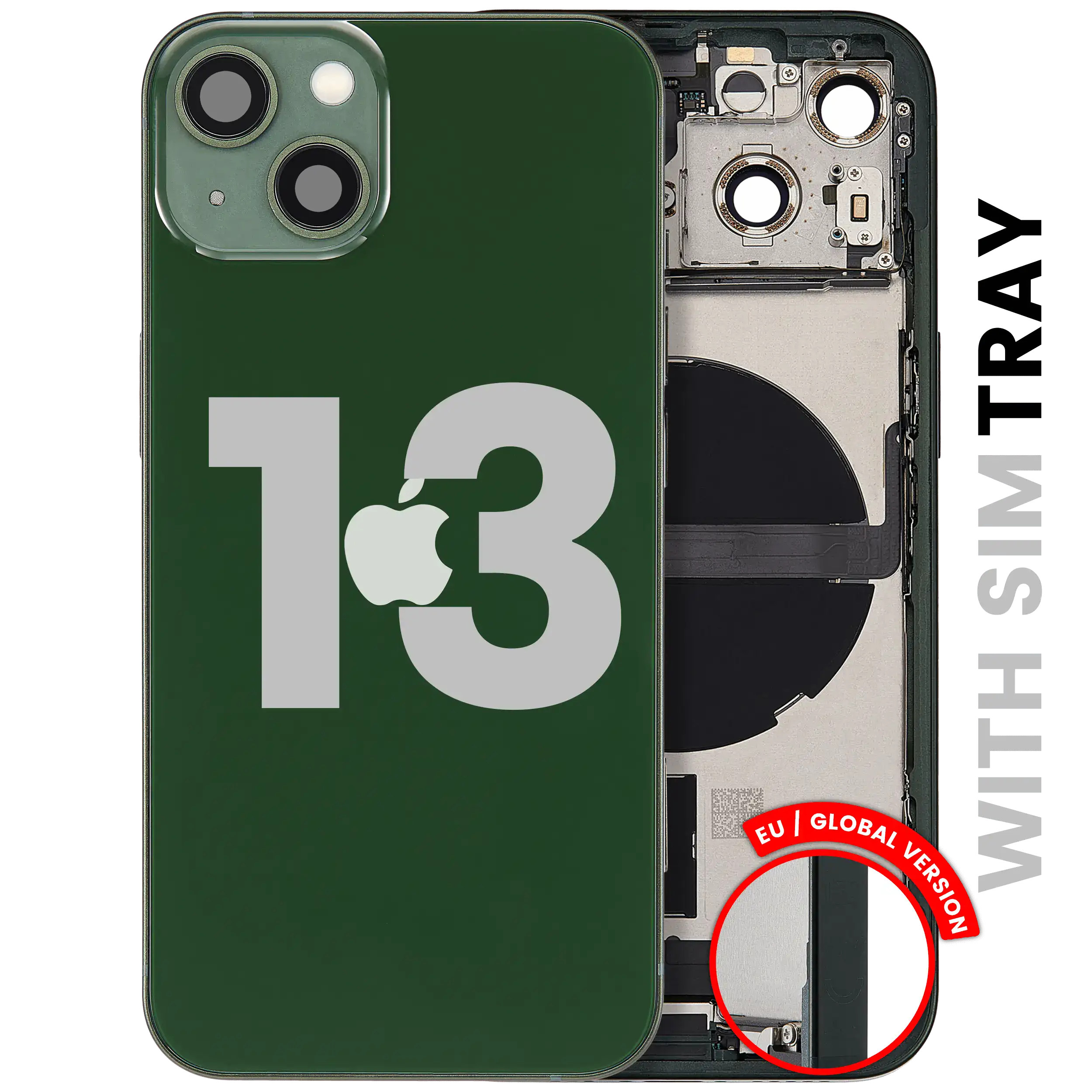 Backcover/Rahmen mit Ladebuchse Flex & Small Parts für iPhone 13 (EU / Global Version) (gebrauchter OEM-Ausbau, Qualität C) (Grün)