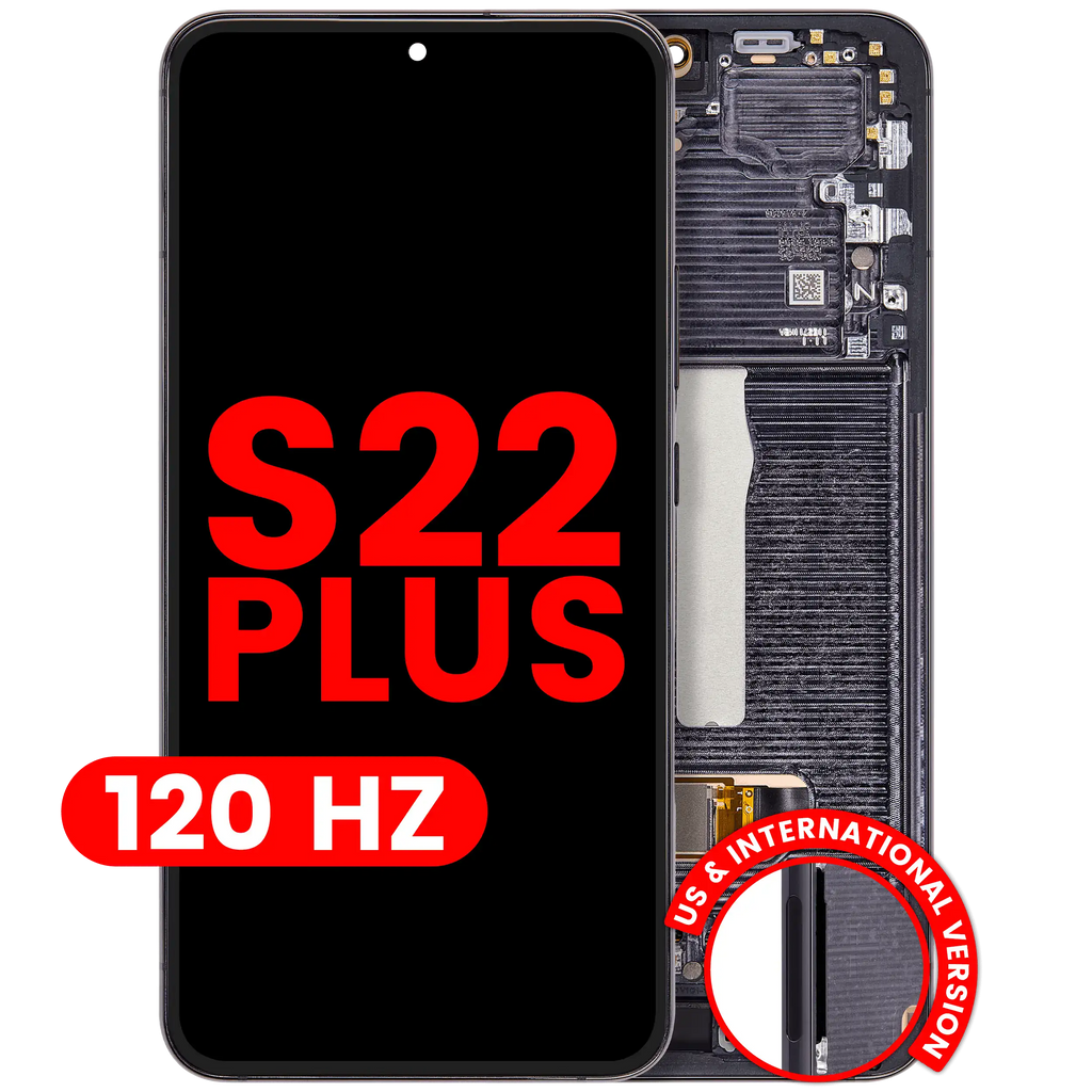 OLED-Display mit Rahmen für Samsung Galaxy S22 Plus 5G (US & Internationale Version) (Aftermarket Plus) (120Hz) (Phantom Black)