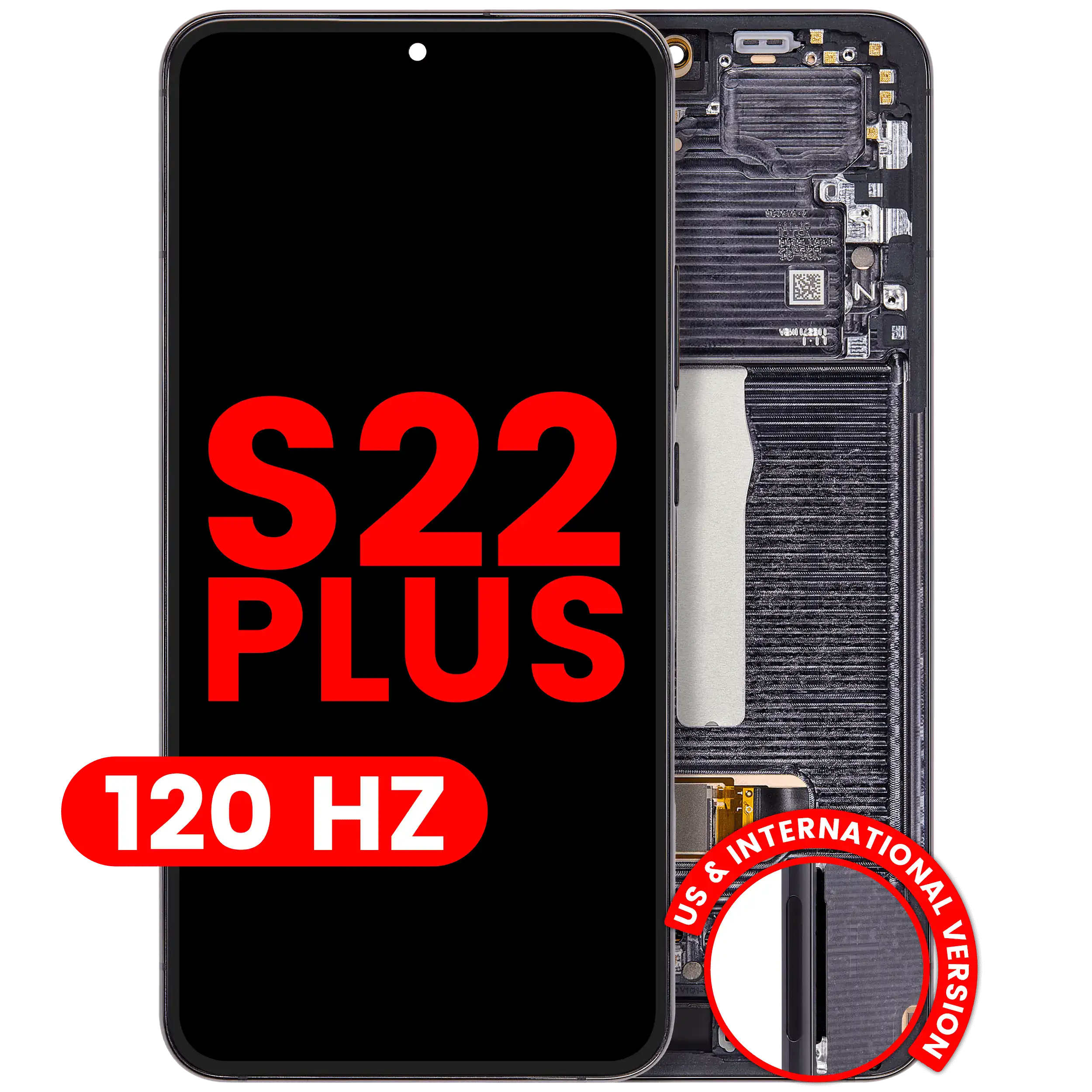 OLED-Display mit Rahmen für Samsung Galaxy S22 Plus 5G (US & Internationale Version) (Aftermarket Plus) (120Hz) (Phantom Black)