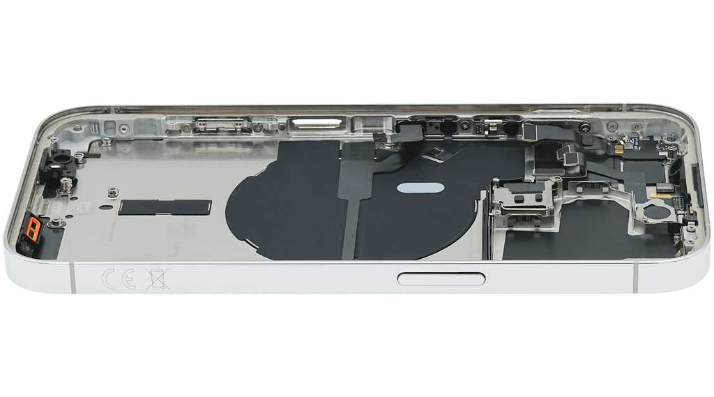 Backcover/Rahmen mit Small Parts für iPhone 14 Pro (EU / Global Version) (gebrauchter OEM-Ausbau, Qualität A) (Silber)