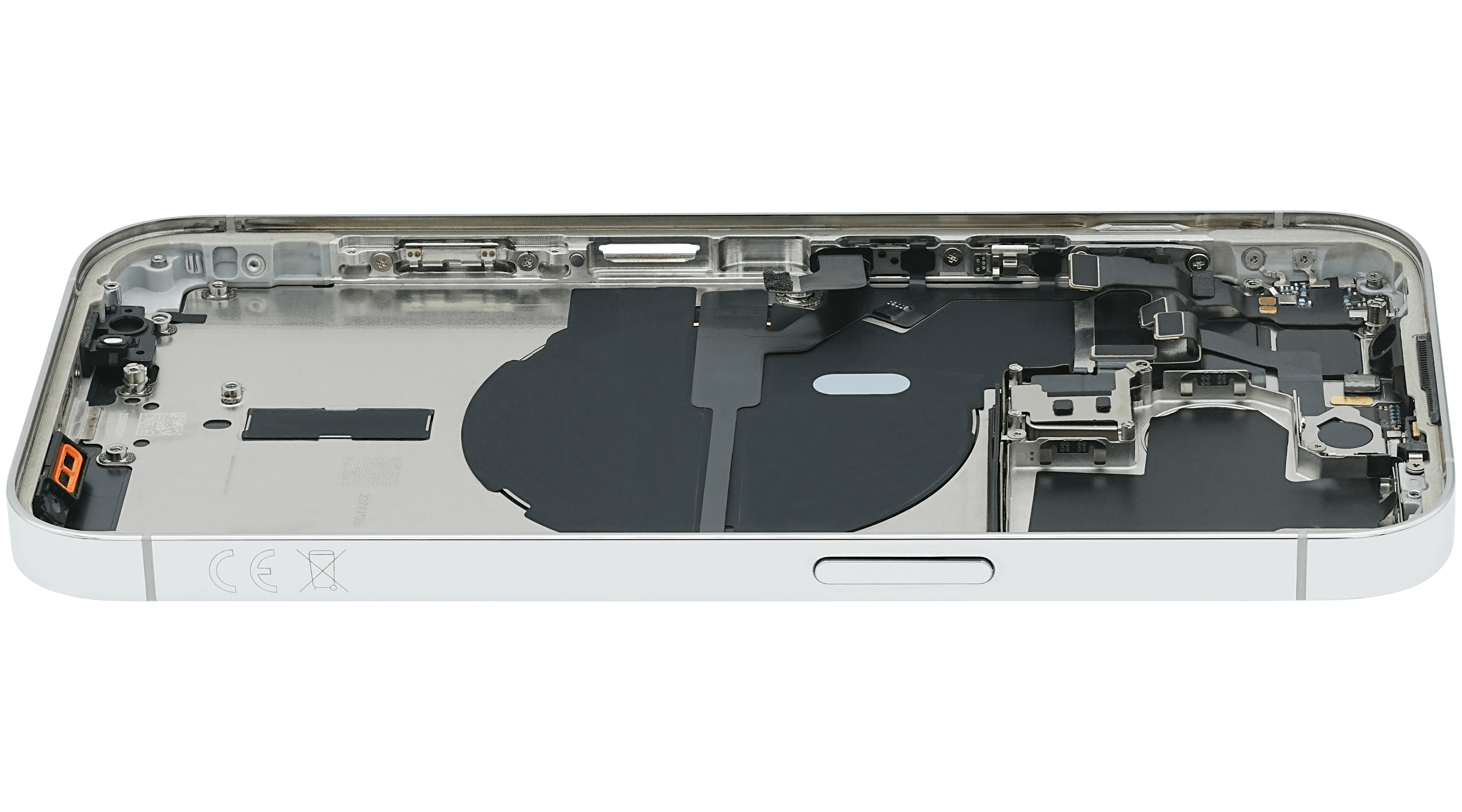Backcover/Rahmen mit Small Parts für iPhone 14 Pro (EU / Global Version) (gebrauchter OEM-Ausbau, Qualität A) (Silber)