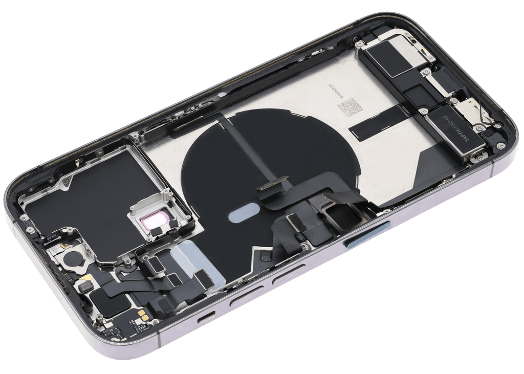Backcover/Rahmen mit Ladebuchse Flex & Small Parts für iPhone 14 Pro (EU / Global Version) (gebrauchter OEM-Ausbau, Qualität A) (Deep Purple)