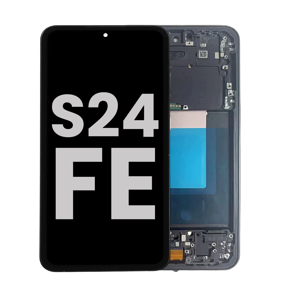 OLED-Display mit Rahmen für Samsung Galaxy S24 FE 5G (gebrauchter OEM-Ausbau, Qualität A) (US & Internationale Version) (Graphite)