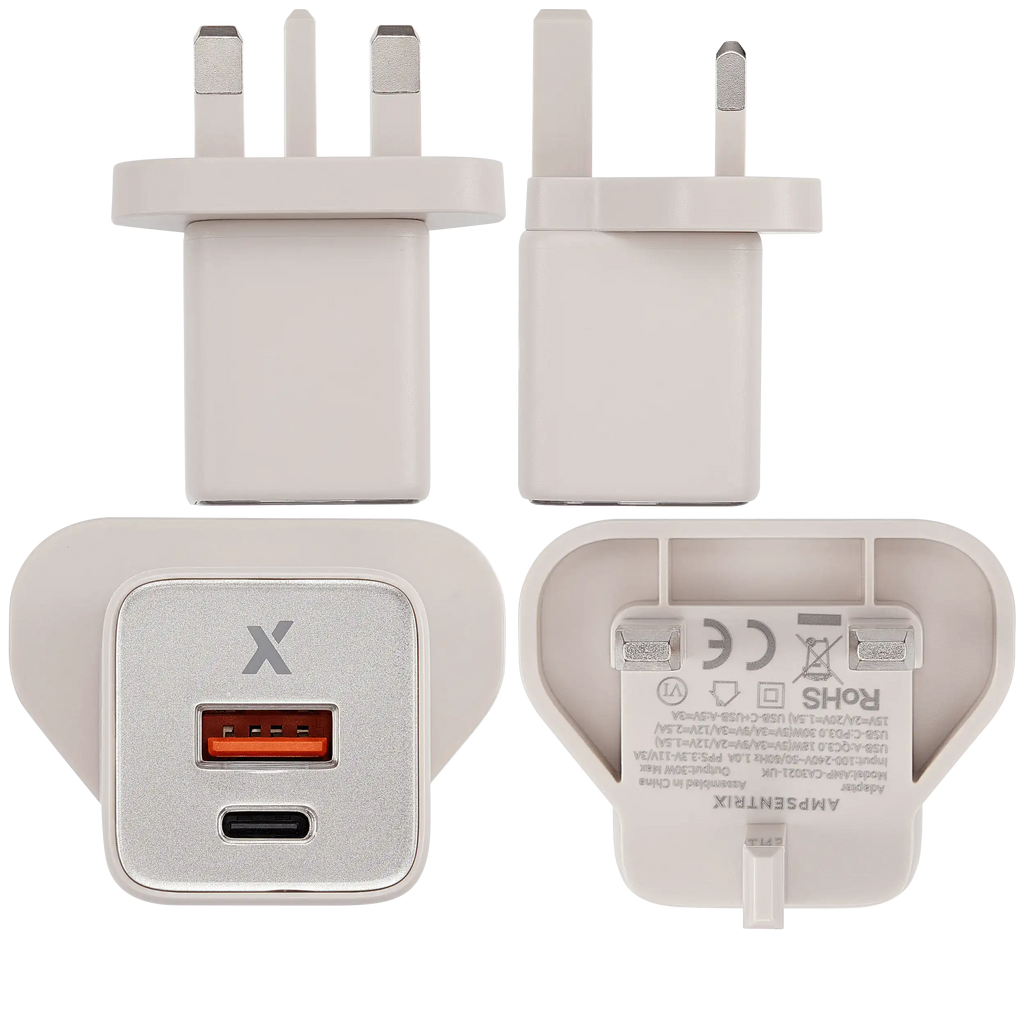 AmpSentrix 30W 2-in-1 USB-C / USB-A Wall Adapter (220V / UK Plug) (Desert Titanium)