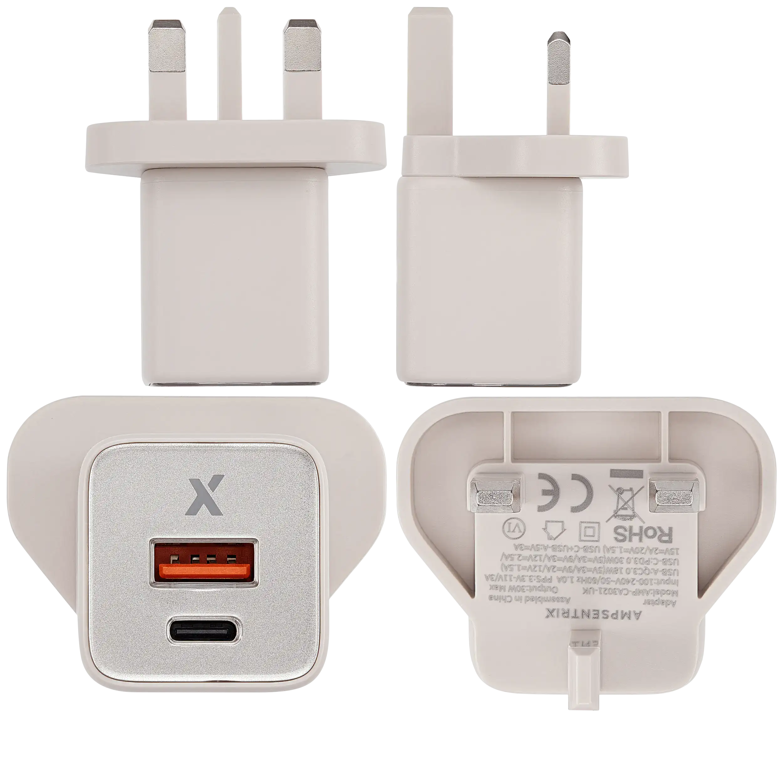 AmpSentrix 30W 2-in-1 USB-C / USB-A Wall Adapter (220V / UK Plug) (Desert Titanium)
