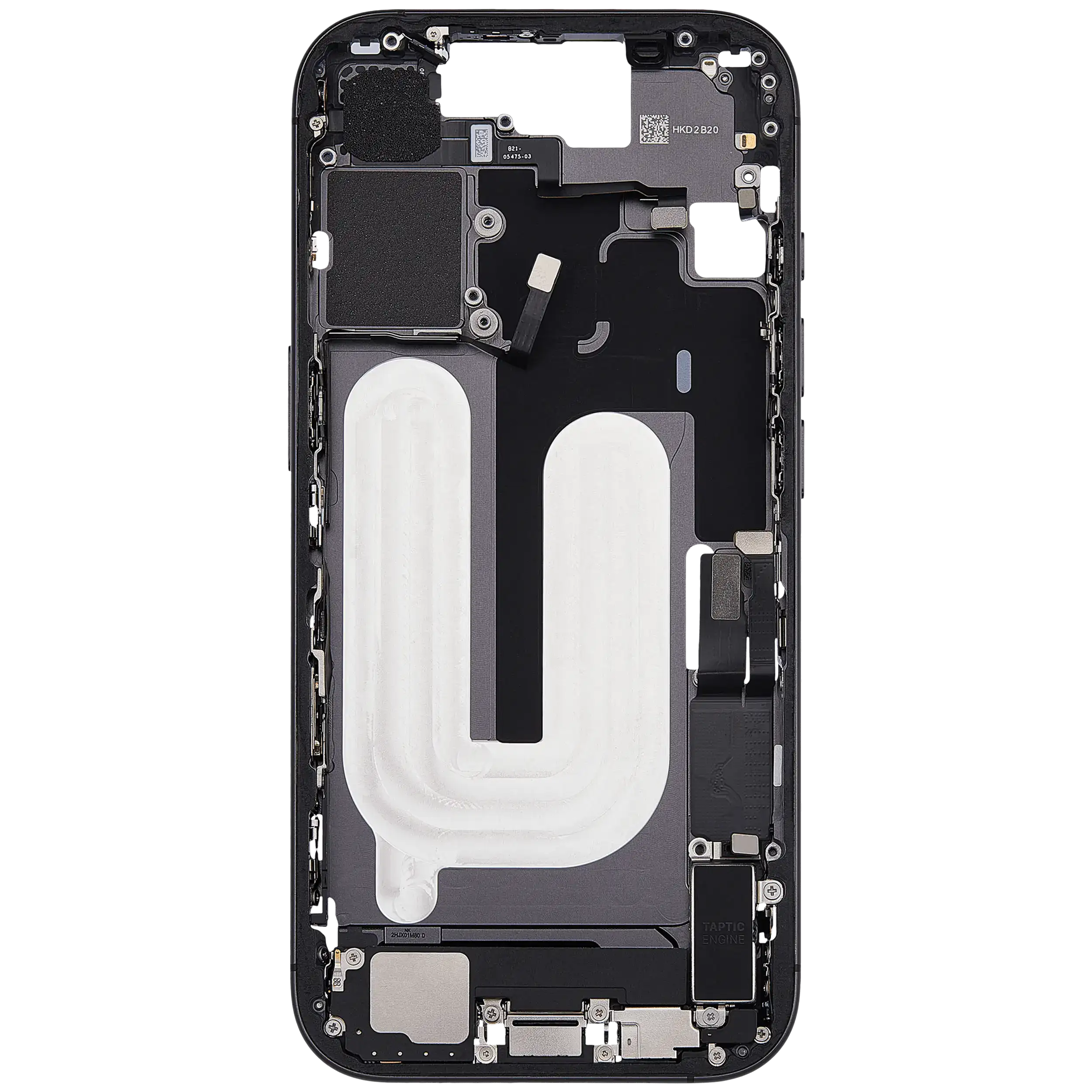 Midframe/Rahmen mit Ladebuchse Flex & Small Parts für iPhone 17 (EU / Global Version) (gebrauchter OEM-Ausbau, Qualität A) (Schwarz)
