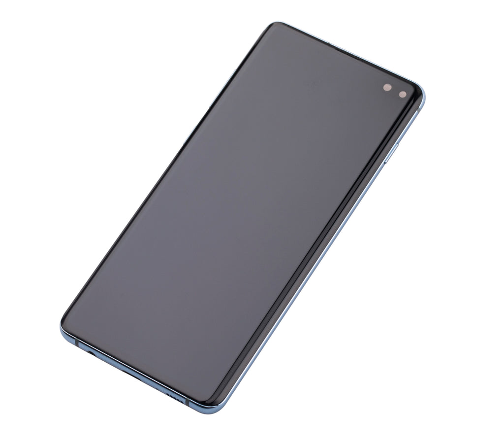 OLED-Display mit Rahmen für Samsung Galaxy S10 Plus (gebrauchter OEM-Ausbau, Qualität B/C) (Prism Blue)