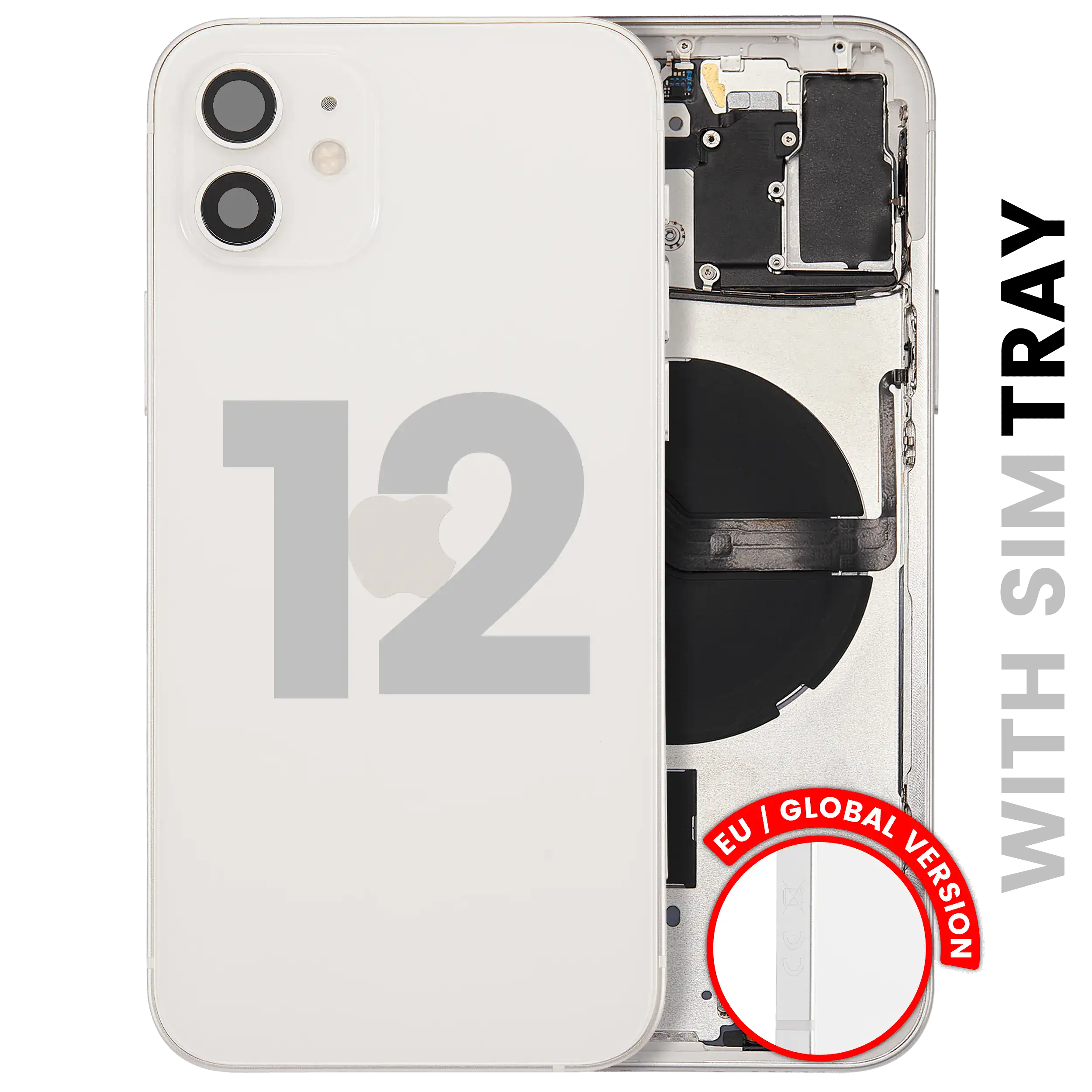 Backcover/Rahmen mit Small Parts für iPhone 12 (EU / Global Version) (gebrauchter OEM-Ausbau, Qualität A) (Weiß)