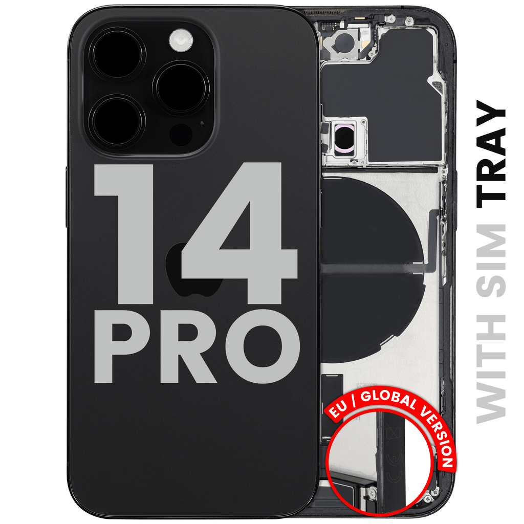 Backcover/Rahmen mit Ladebuchse Flex & Small Parts für iPhone 14 Pro (EU / Global Version) (gebrauchter OEM-Ausbau, Qualität B) (Space Schwarz)