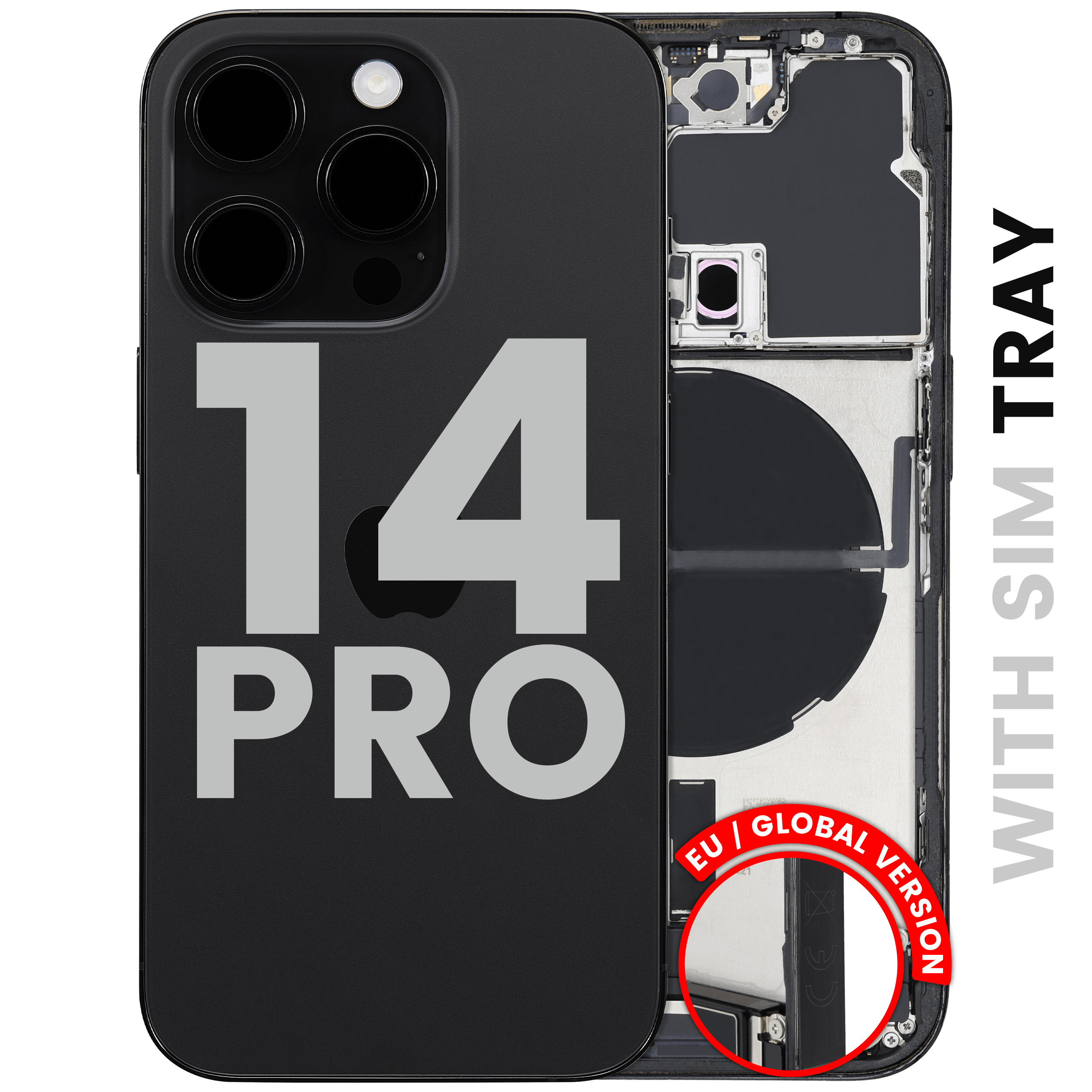 Backcover/Rahmen mit Ladebuchse Flex & Small Parts für iPhone 14 Pro (EU / Global Version) (gebrauchter OEM-Ausbau, Qualität B) (Space Schwarz)