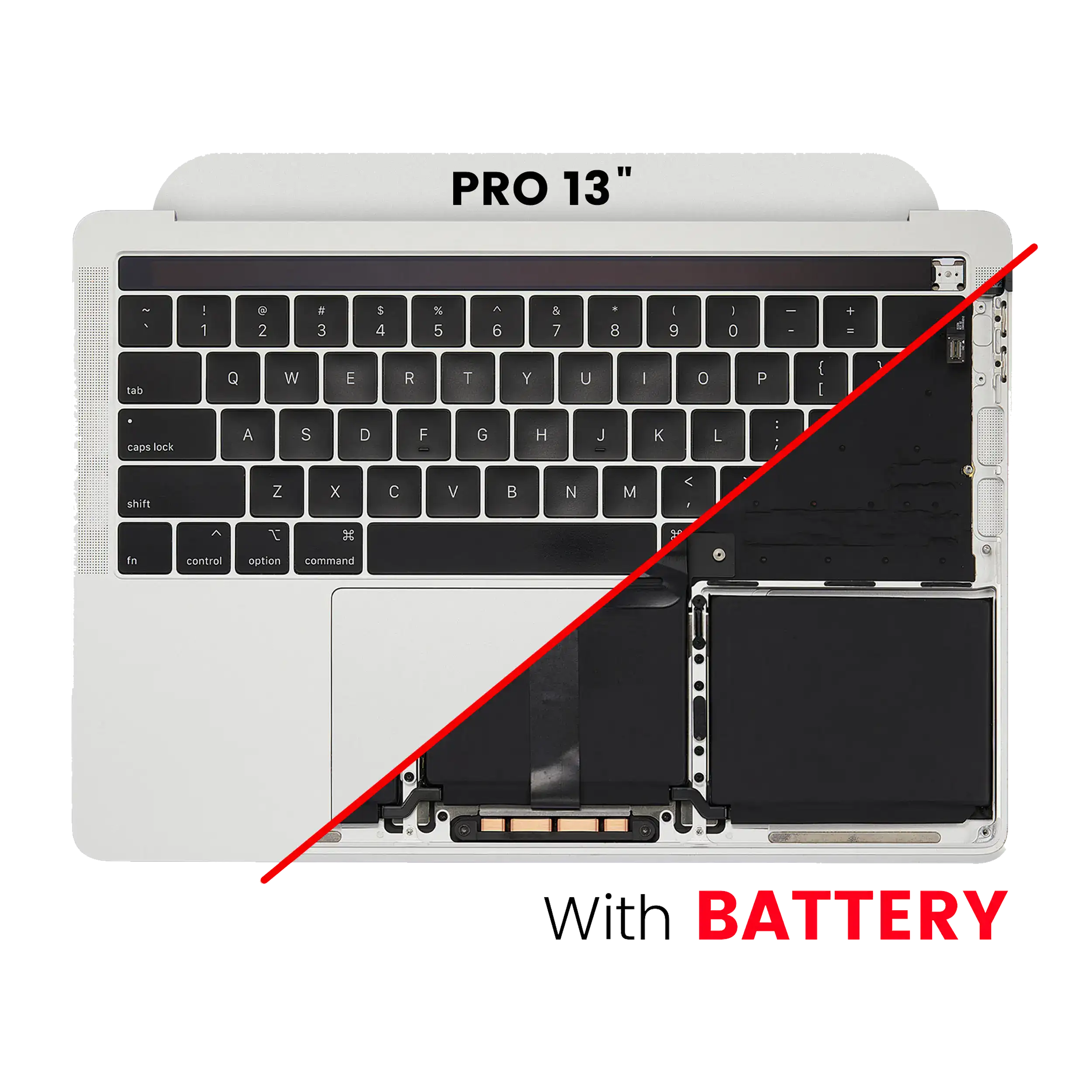 Top Case mit Akku and Keyboard (ANSI US) für MacBook Pro 13" A2159 (2019) (gebrauchter OEM-Ausbau, Qualität B/C) (Silber)