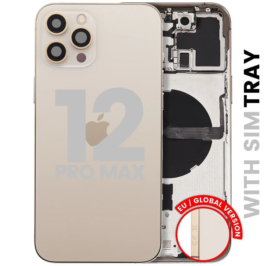 Backcover/Rahmen mit Small Parts für iPhone 12 Pro Max (EU / Global Version) (gebrauchter OEM-Ausbau, Qualität A) (Gold)