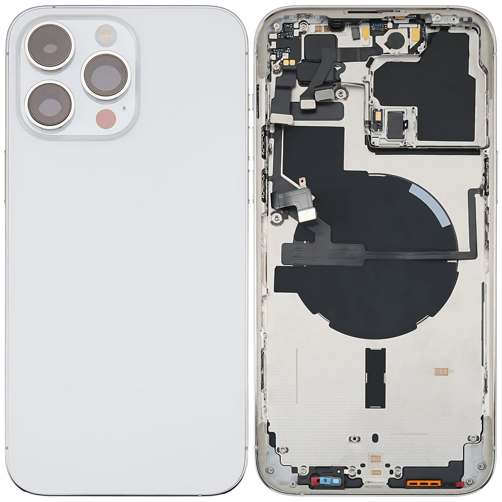 Backcover/Rahmen mit Small Parts für iPhone 14 Pro Max (EU / Global Version) (gebrauchter OEM-Ausbau, Qualität C) (Silber)