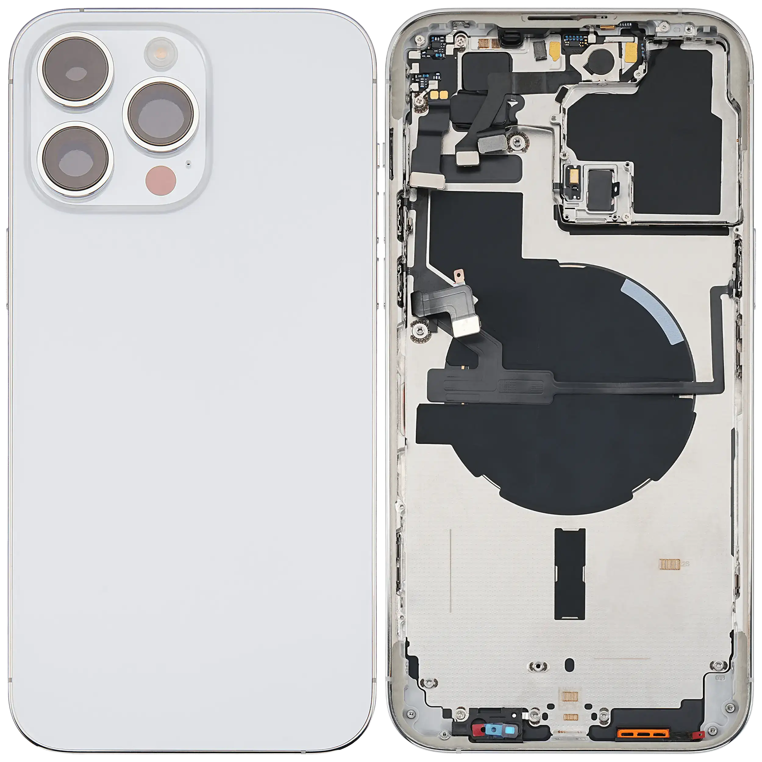 Backcover/Rahmen mit Small Parts für iPhone 14 Pro Max (EU / Global Version) (gebrauchter OEM-Ausbau, Qualität C) (Silber)