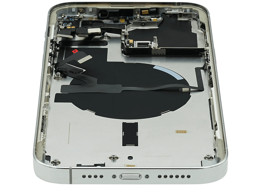 Backcover/Rahmen mit Small Parts für iPhone 14 Pro Max (EU / Global Version) (gebrauchter OEM-Ausbau, Qualität C) (Silber)
