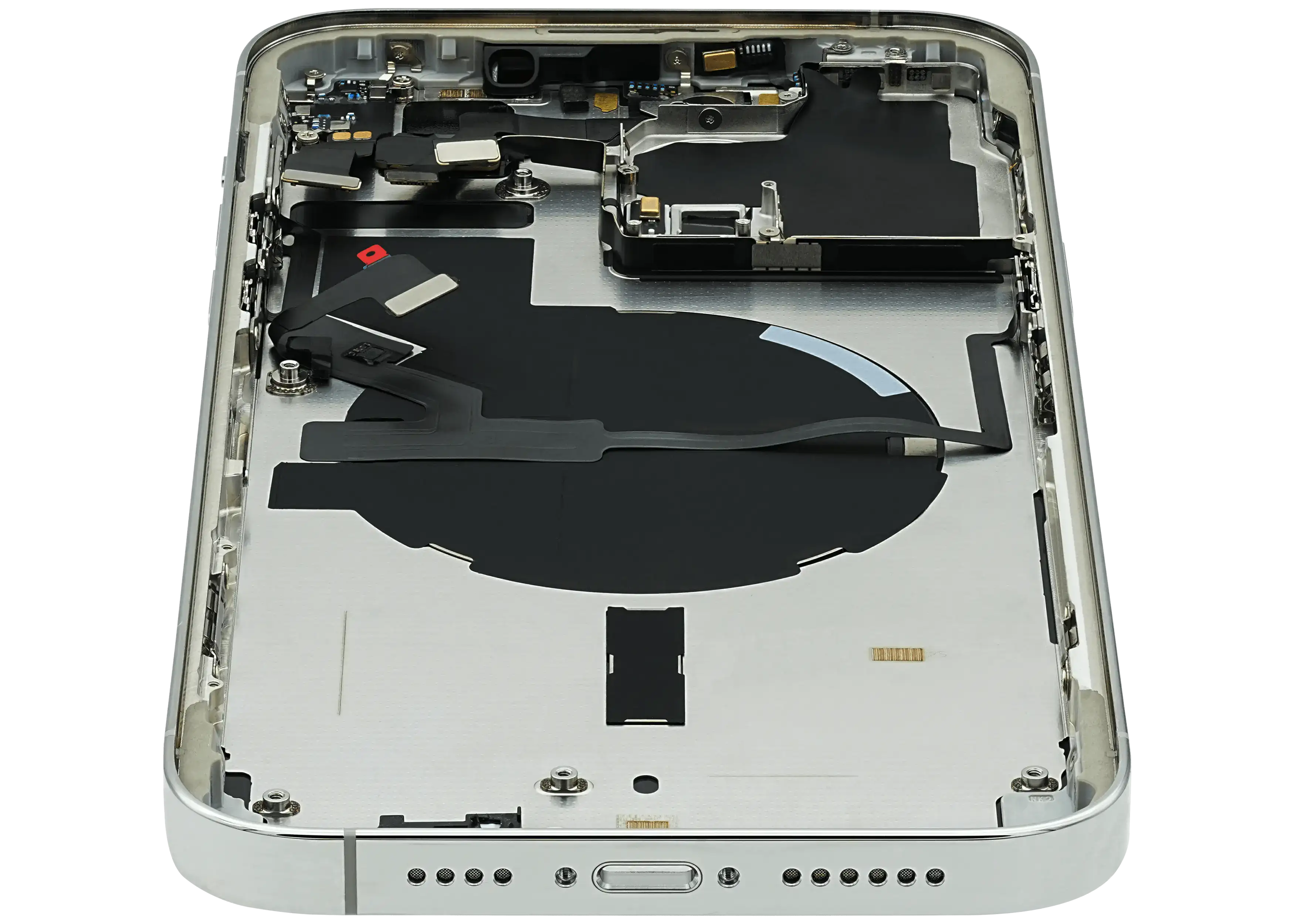 Backcover/Rahmen mit Small Parts für iPhone 14 Pro Max (EU / Global Version) (gebrauchter OEM-Ausbau, Qualität C) (Silber)
