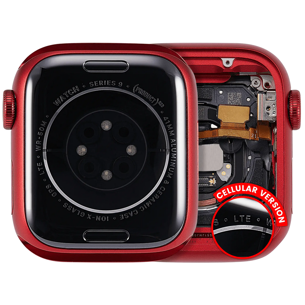 Backcover/Rahmen Compatible für Watch Series 9 (41MM) (gebrauchter OEM-Ausbau, Qualität A) (Cellular Version) (Aluminum / Red)