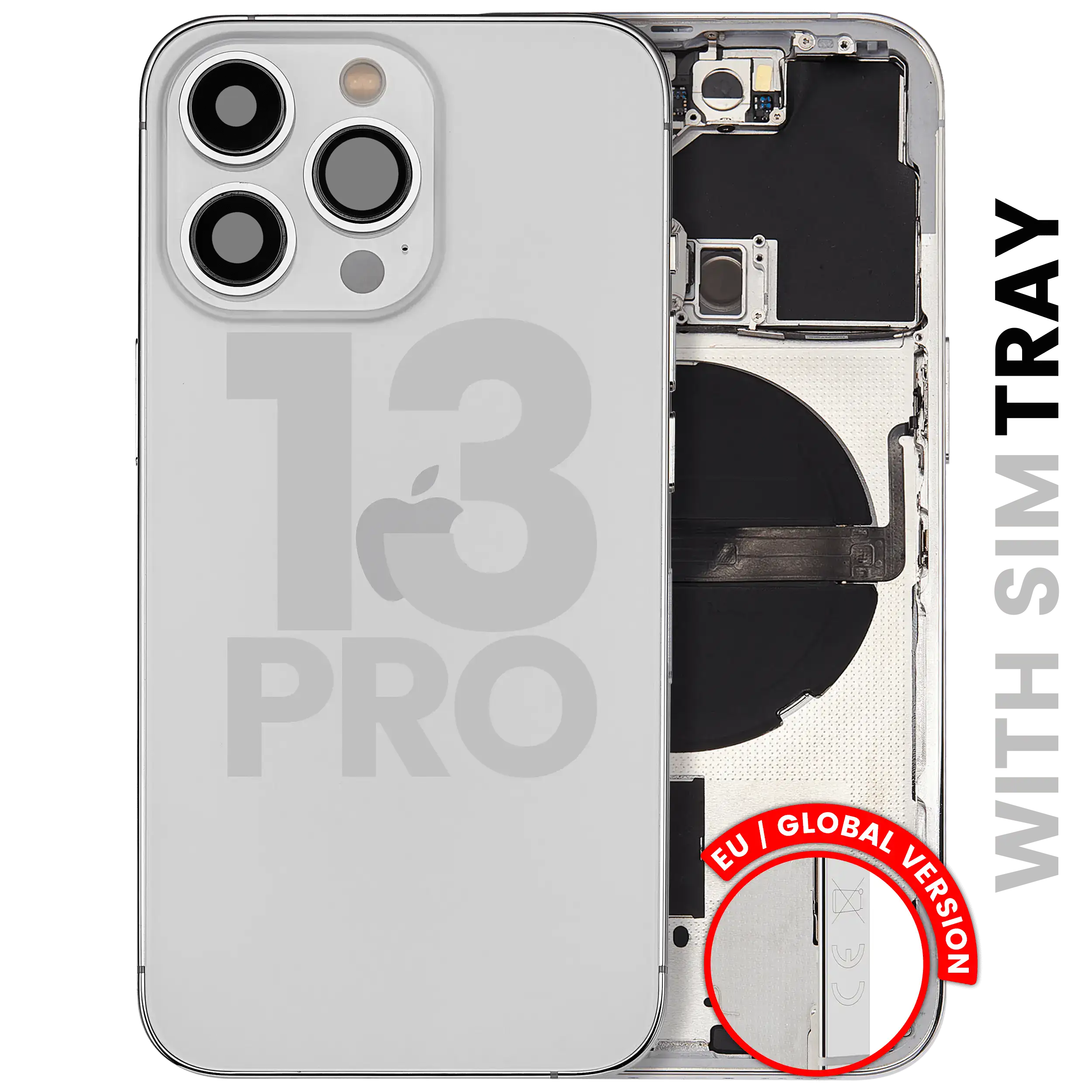 Backcover/Rahmen mit Small Parts für iPhone 13 Pro (EU / Global Version) (gebrauchter OEM-Ausbau, Qualität A) (Silber)