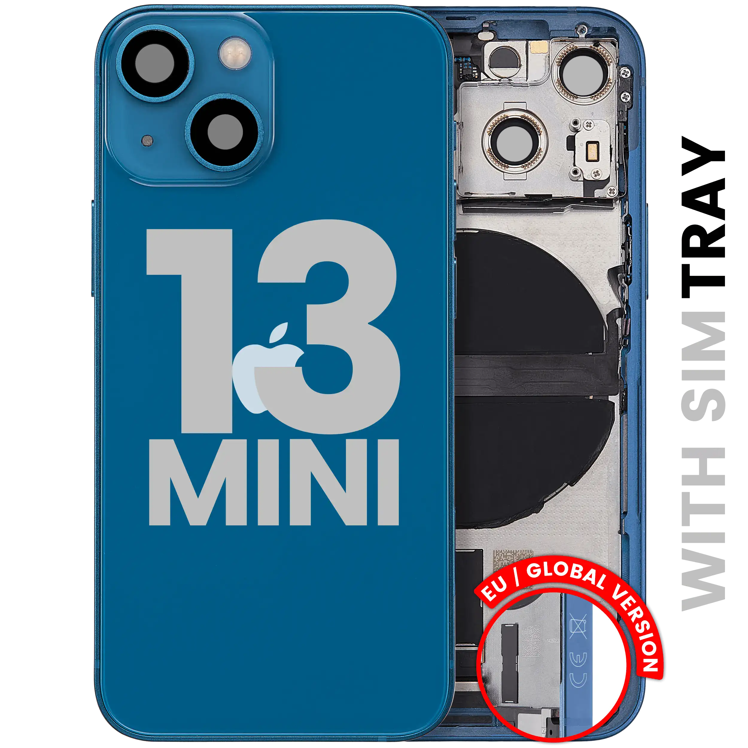 Backcover/Rahmen mit Ladebuchse Flex & Small Parts für iPhone 13 Mini (EU / Global Version) (gebrauchter OEM-Ausbau, Qualität C) (Blau)