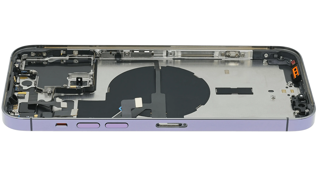 Backcover/Rahmen mit Small Parts für iPhone 14 Pro Max (EU / Global Version) (gebrauchter OEM-Ausbau, Qualität B) (Deep Purple)