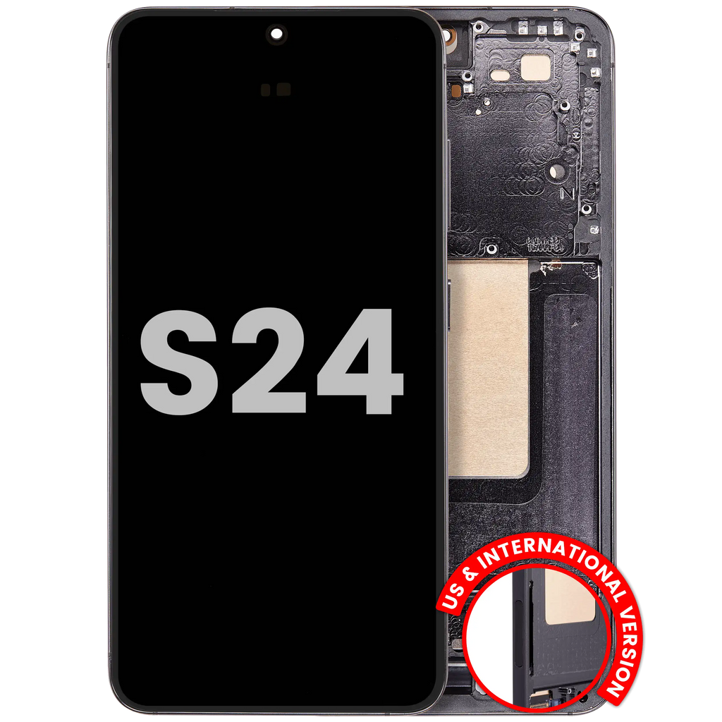 OLED-Display mit Rahmen für Samsung Galaxy S24 5G (US & Internationale Version) (gebrauchter OEM-Ausbau, Qualität A) (Onyx Black)